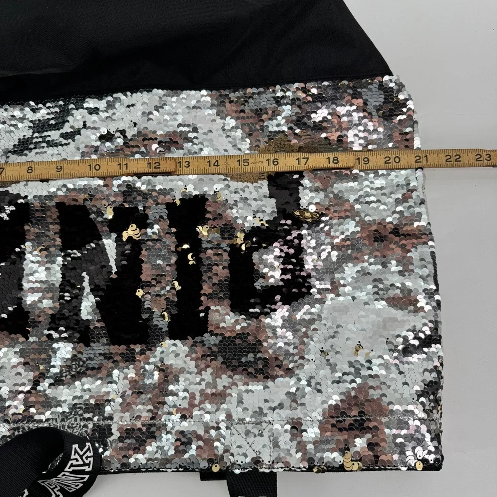 NWOT PINK By Victoria Secret Sequin Tote Bag Silver‎ Black Spellout straps - Picture 10 of 15